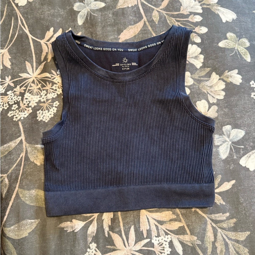 OFFLINE by Aerie Navy Ribbed Top